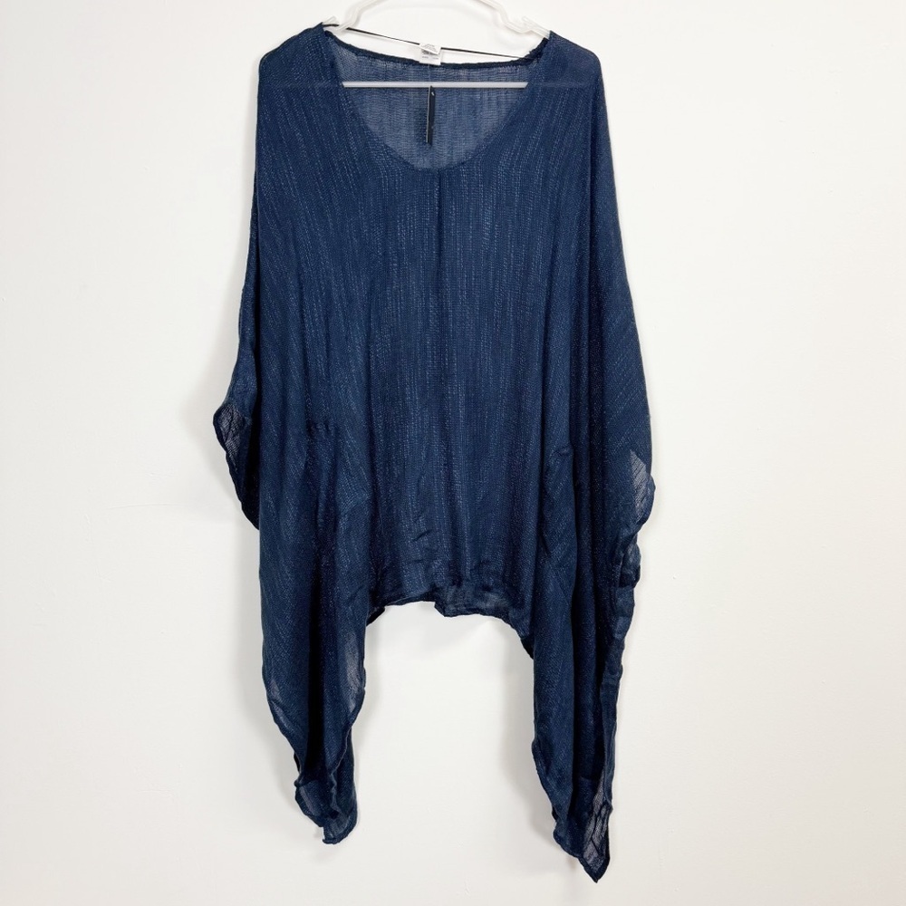 Melrose and Market Pullover Poncho Womens One Size Blue Lightweight Sweater nwt
